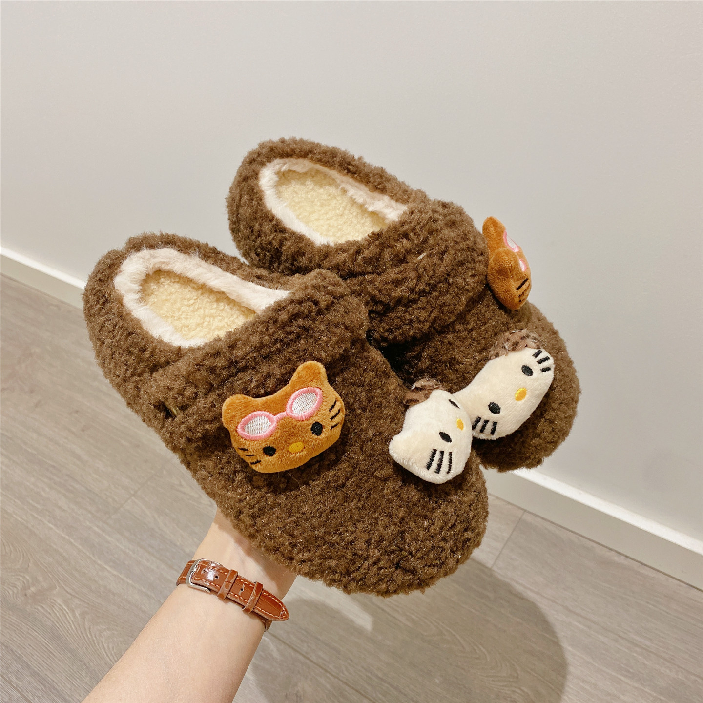 卡通包头毛毛鞋女外穿2025冬季新款保暖加绒懒人内增高半拖棉拖鞋