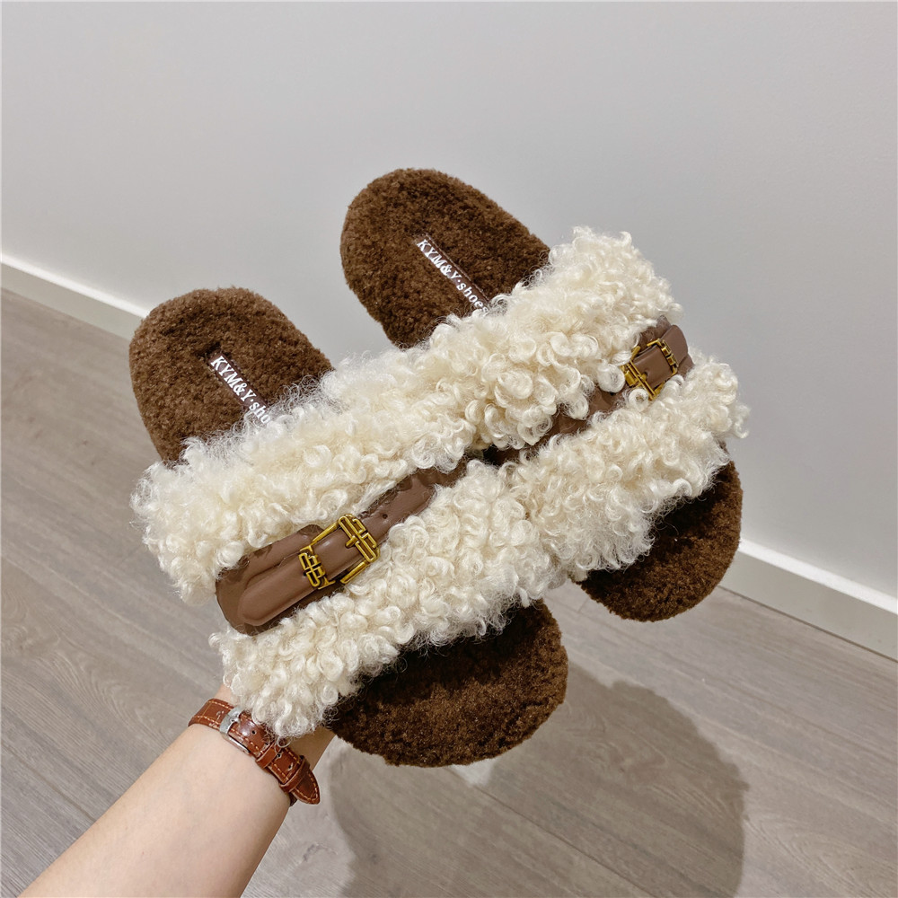 百搭厚底毛毛拖鞋女外穿2025秋冬季新款韩版舒适拖鞋一字棉拖女鞋