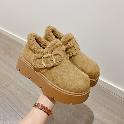 加绒搭扣勃肯鞋毛毛鞋女2025冬季新款乐福鞋保暖厚底鞋单鞋棉鞋女