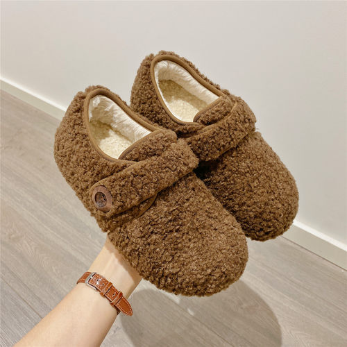 毛毛鞋魔术贴加绒保暖单鞋女2025冬季新款韩版内增高棉鞋豆豆鞋女