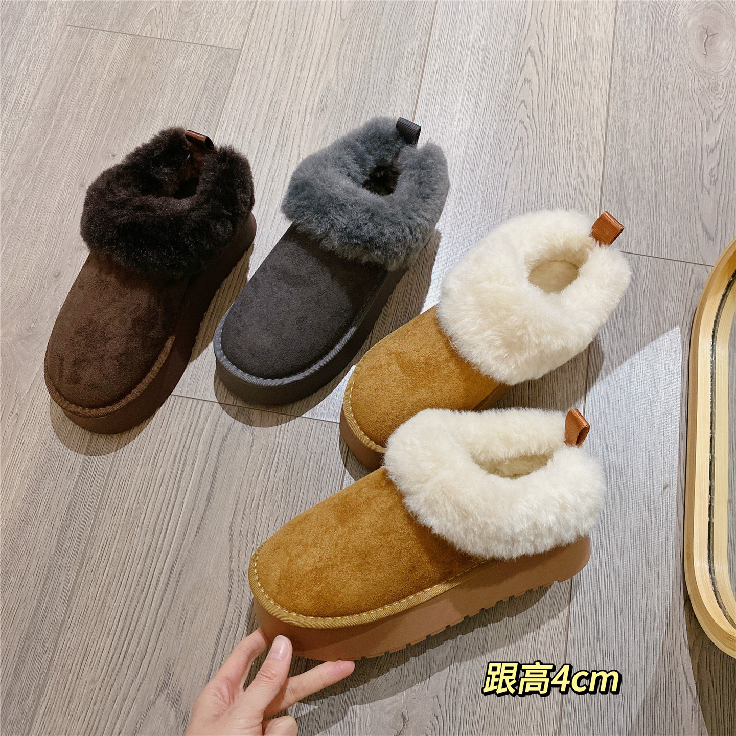 复古毛毛鞋雪地靴短靴女2025冬季新款韩版加绒保暖棉鞋厚底松糕鞋