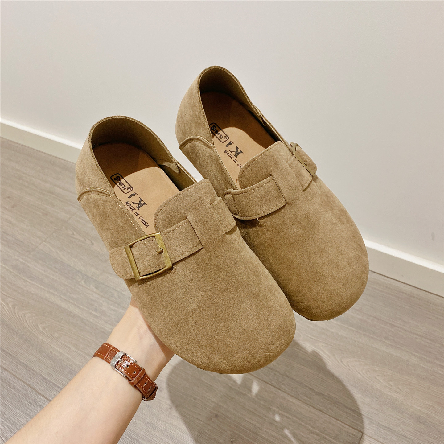 勃肯鞋内增高复古英伦风百搭单鞋女乐福鞋2025秋季新款豆豆鞋女鞋