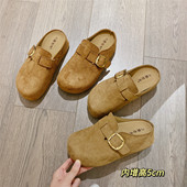 包头半拖女2025秋季 新款 韩版 复古搭扣勃肯鞋 内增高厚底松糕拖鞋 女
