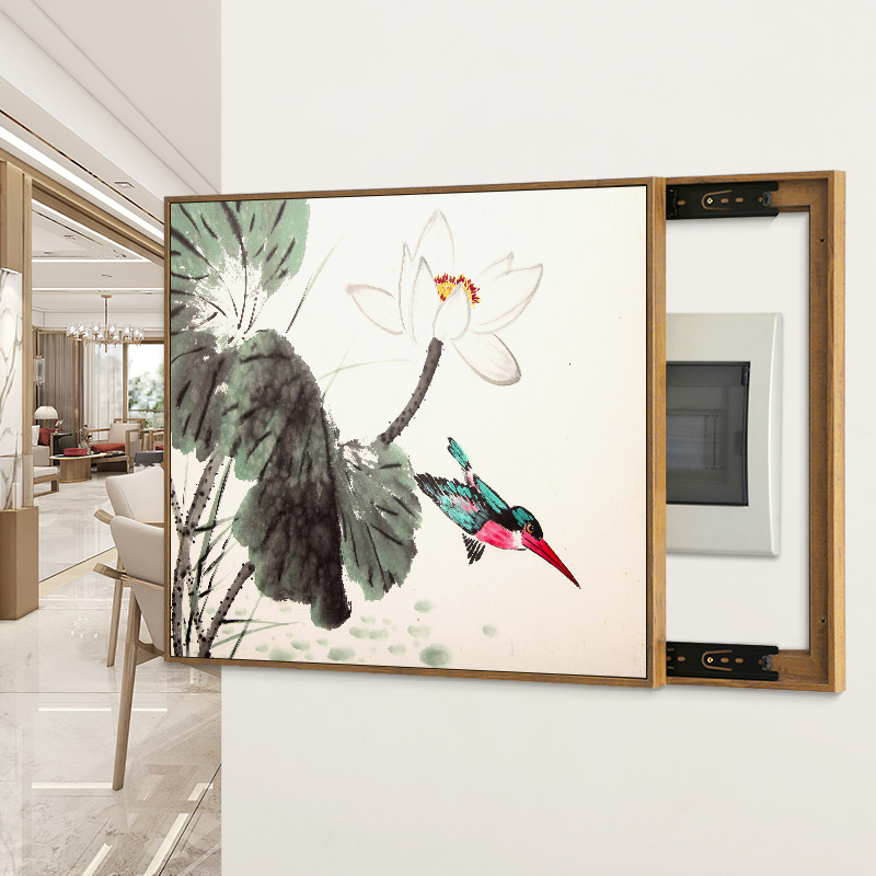 滑轨推拉式配电箱装饰画中国风电表盒入户电闸开关电源箱遮挡挂画