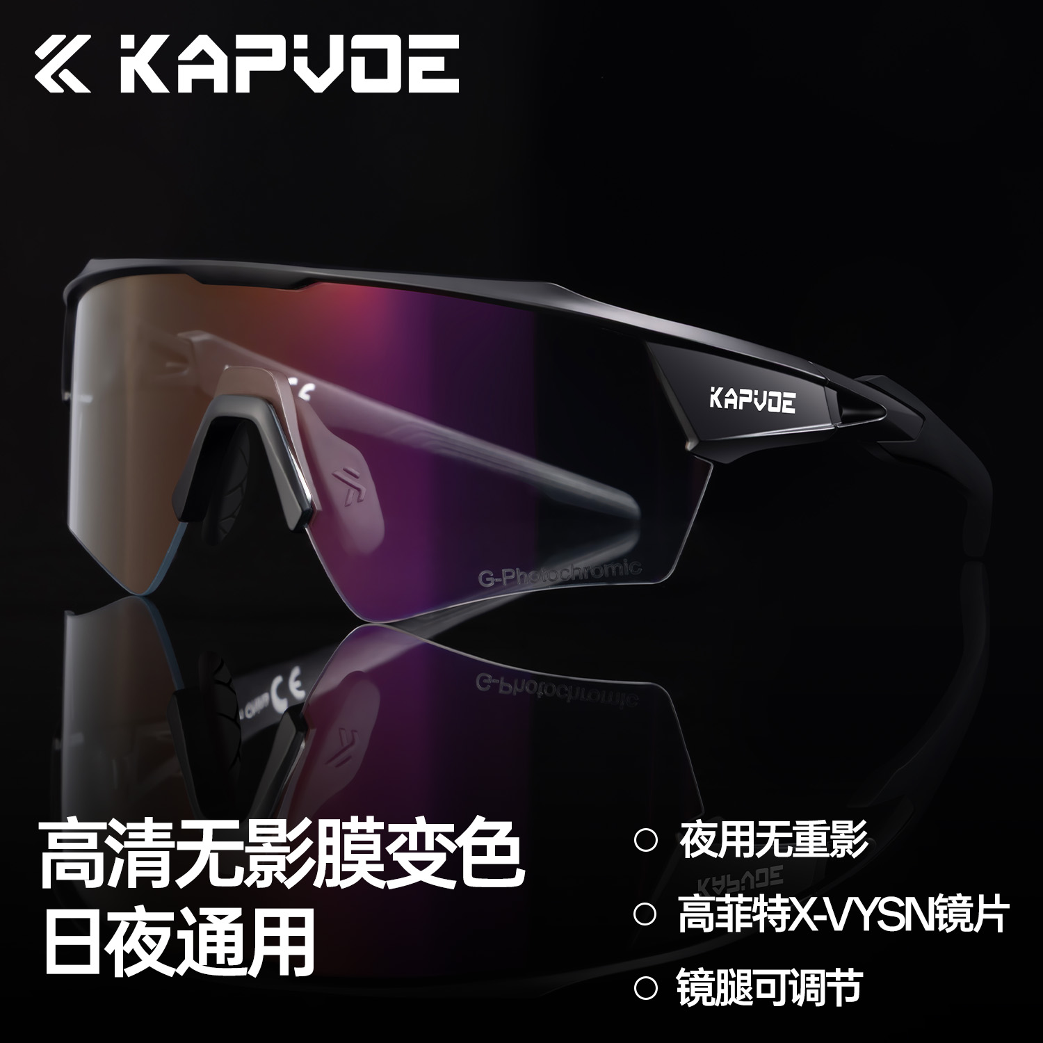 KAPVOE变色骑行眼镜无影膜