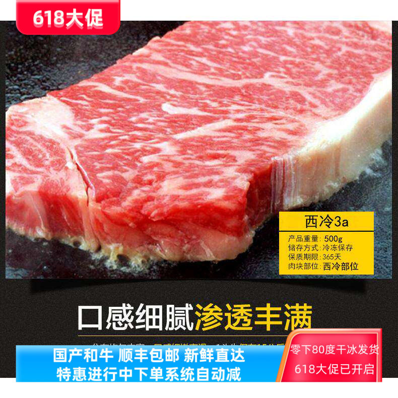 雪龙牛肉 西冷3A 500g雪花非腌制原切儿童牛排牛肉眼新鲜团购包邮