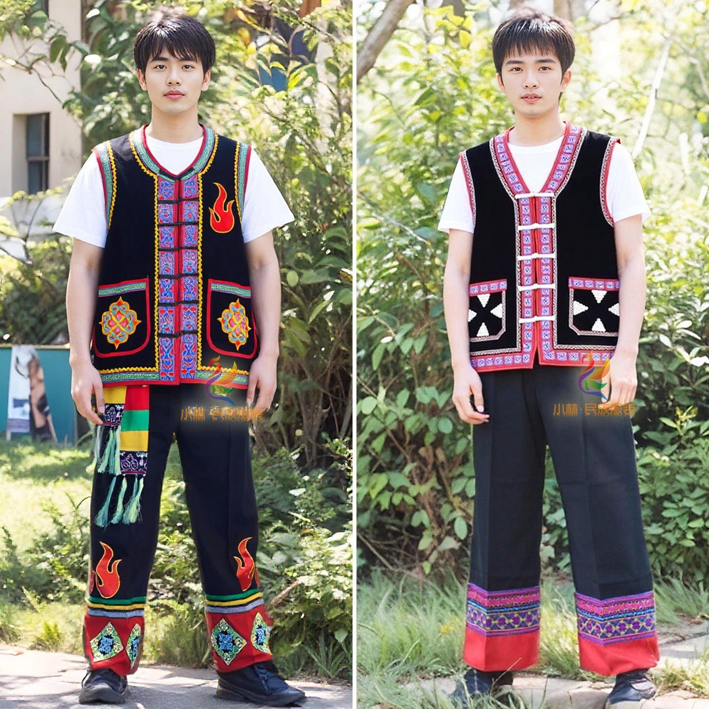 精品云南特色花纹男短马褂民族服装旅游打卡演出服背心马甲套装D2