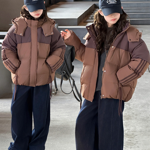 女款冬季潮牌羽绒服2025年新款中大童加绒加厚外出拼色保暖衣服潮
