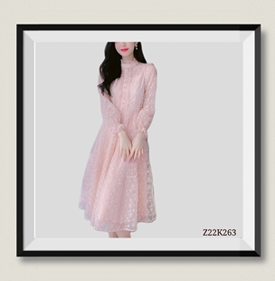 珍思薇尼新款春季粉色立领刺绣蕾丝新款配大衣超仙气质内搭打底裙