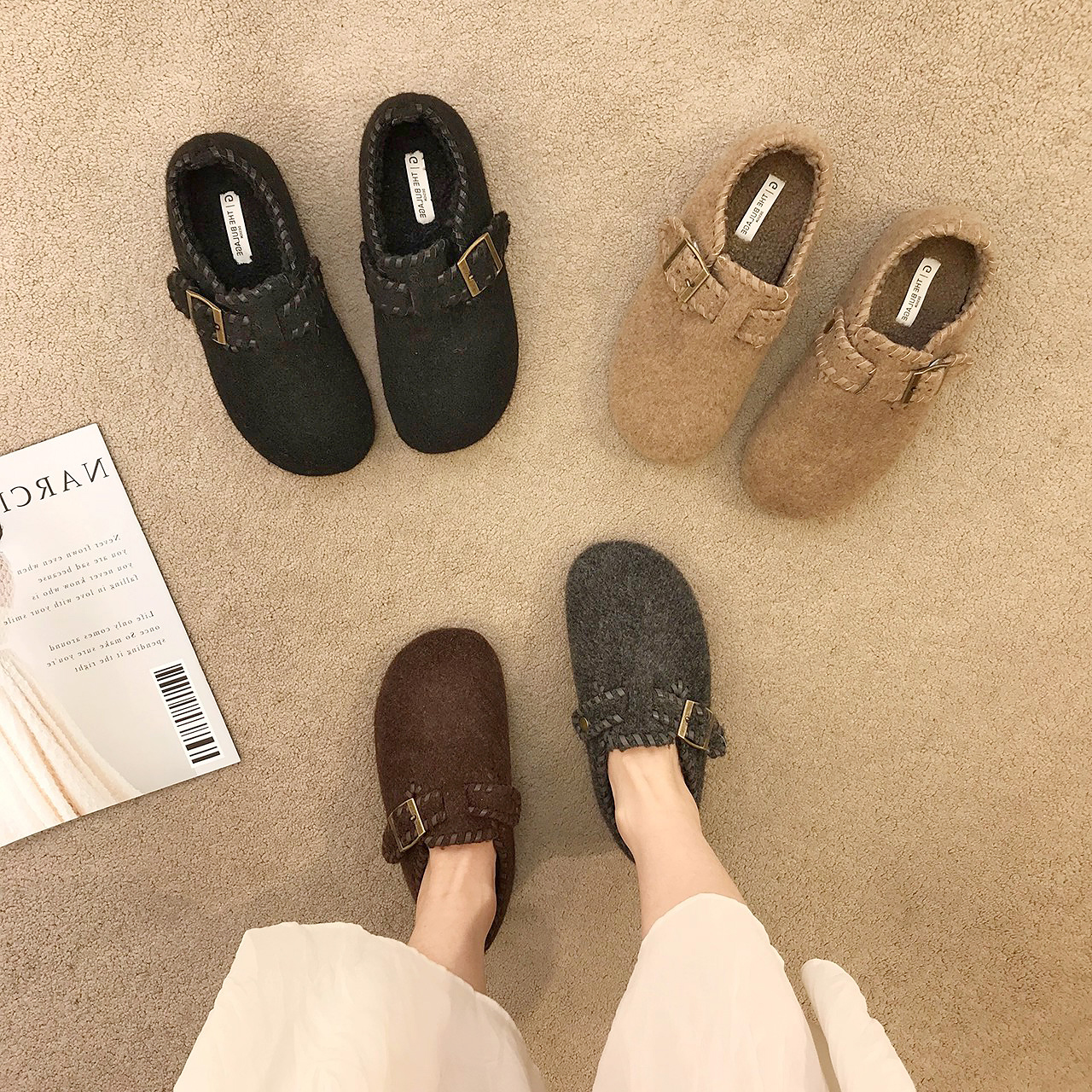 内增高软底奶奶鞋毛毛鞋女冬外穿2026年一脚蹬懒人勃肯鞋加绒棉鞋