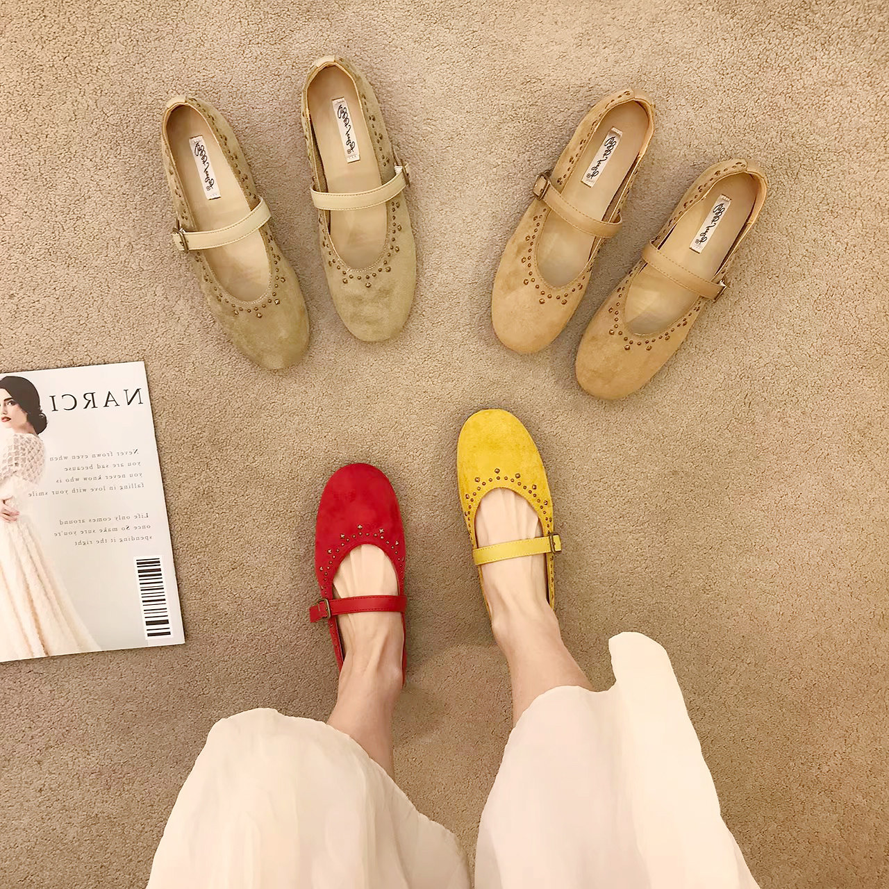 韩国东大门复古红色玛丽珍单鞋女2026年春款黄色百搭铆钉软底瓢鞋,女鞋,玛丽珍鞋,淘宝优惠券,粉丝福利购,淘宝优惠卷