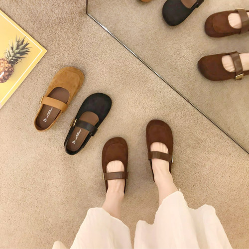 小香风复古一字带玛丽珍单鞋女2026年仙女风百搭平底豆豆鞋配裙子