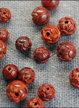 diy小叶紫檀雕刻首饰品莲花珠