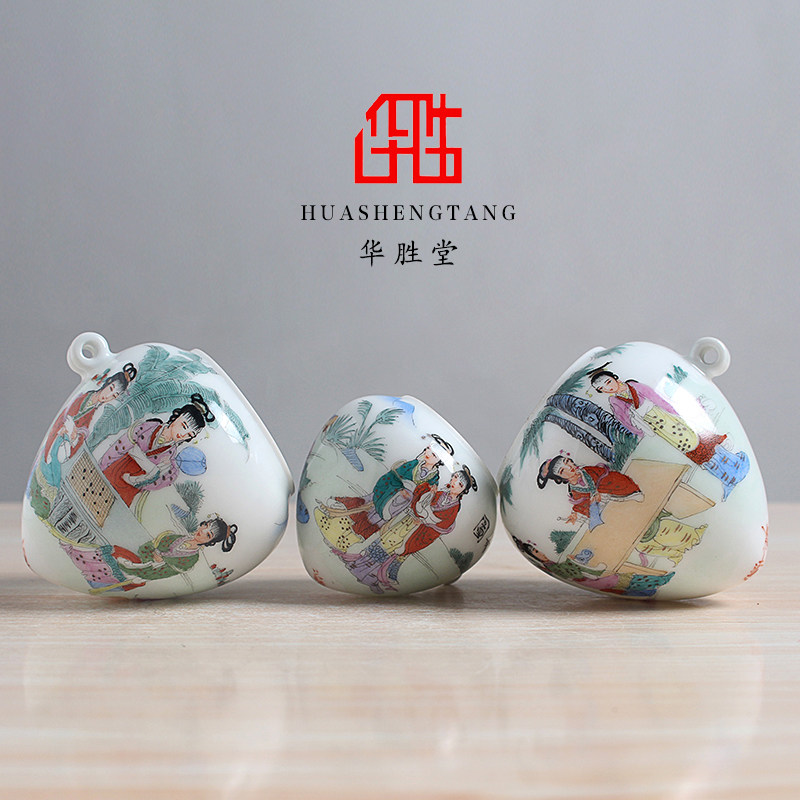 华胜堂 景德镇手绘仕女图鸟食罐中号鸡心画眉缸鸟杯 鸟笼配件