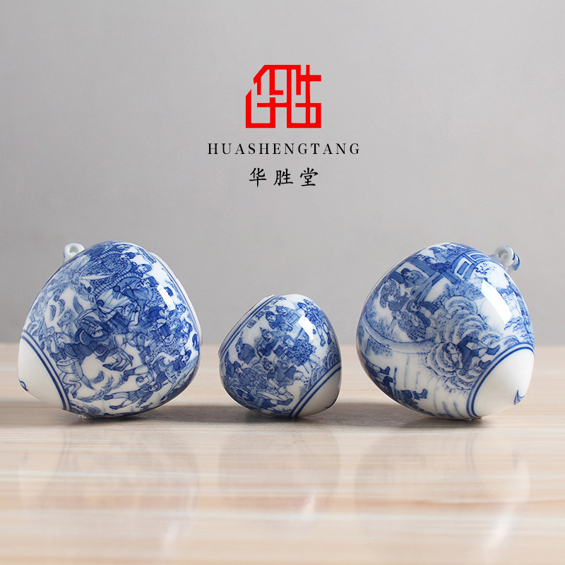 华胜堂 景德镇手绘大号鸡心罐梁山英雄鸟食罐画眉缸鸟杯 鸟笼配件