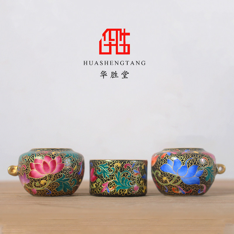 华胜堂 景德镇手绘百灵罐点颏罐黑地万花金口图鸟食罐 鸟笼配件