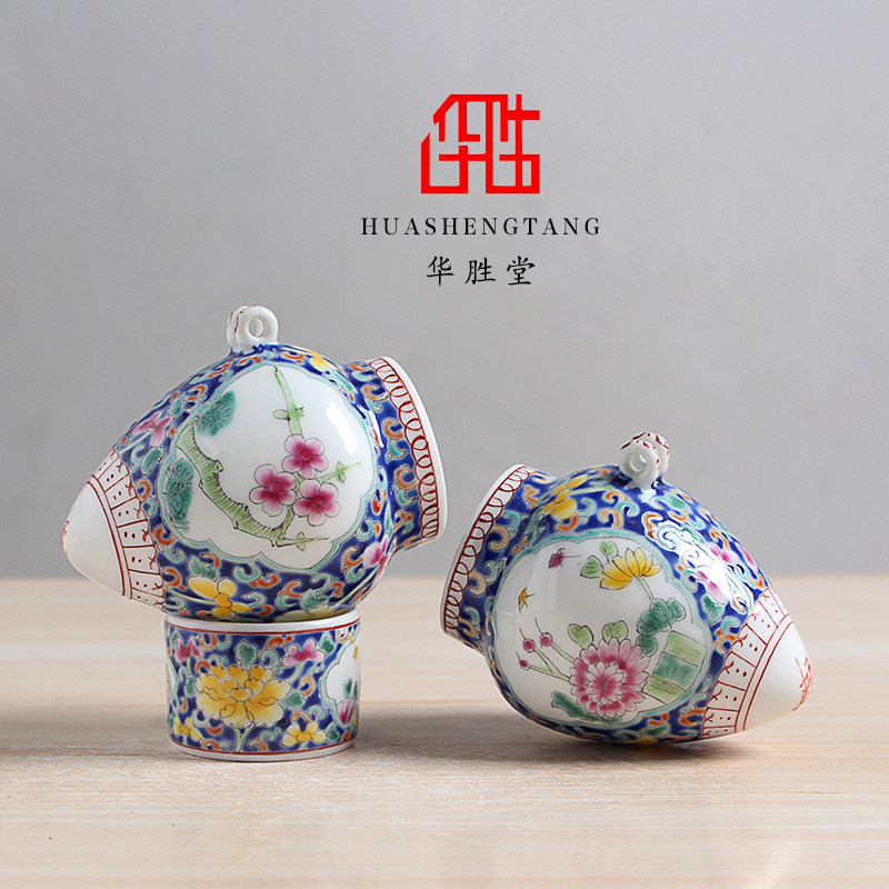 华胜堂 景德镇手绘梅兰竹菊上海鸡心罐鸟食罐画眉缸鸟杯 鸟笼配件