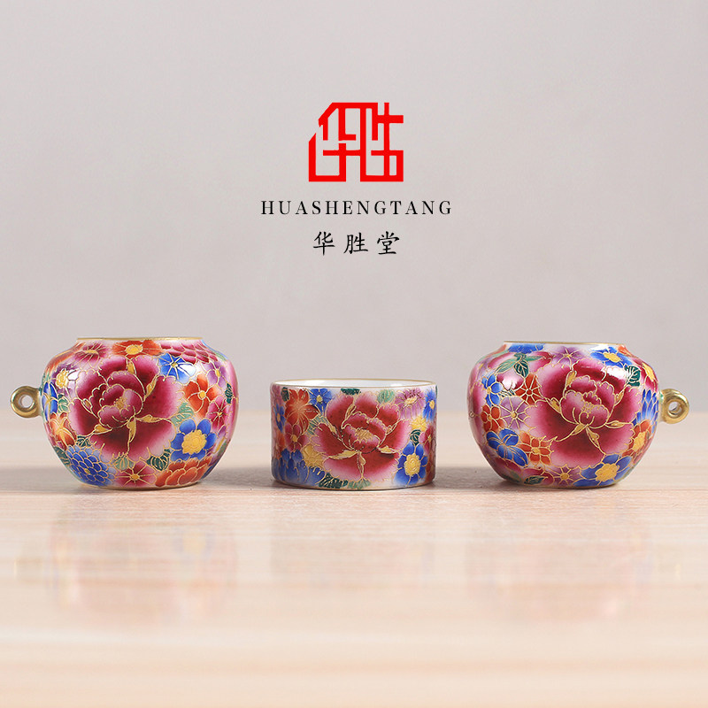 华胜堂 景德镇手绘掐丝珐琅彩点颏罐万花图小鸟杯鸟食罐 鸟笼配件