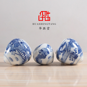 华胜堂 景德镇青花八仙图中号鸡心罐鸟食罐画眉缸鸟杯 鸟笼配件