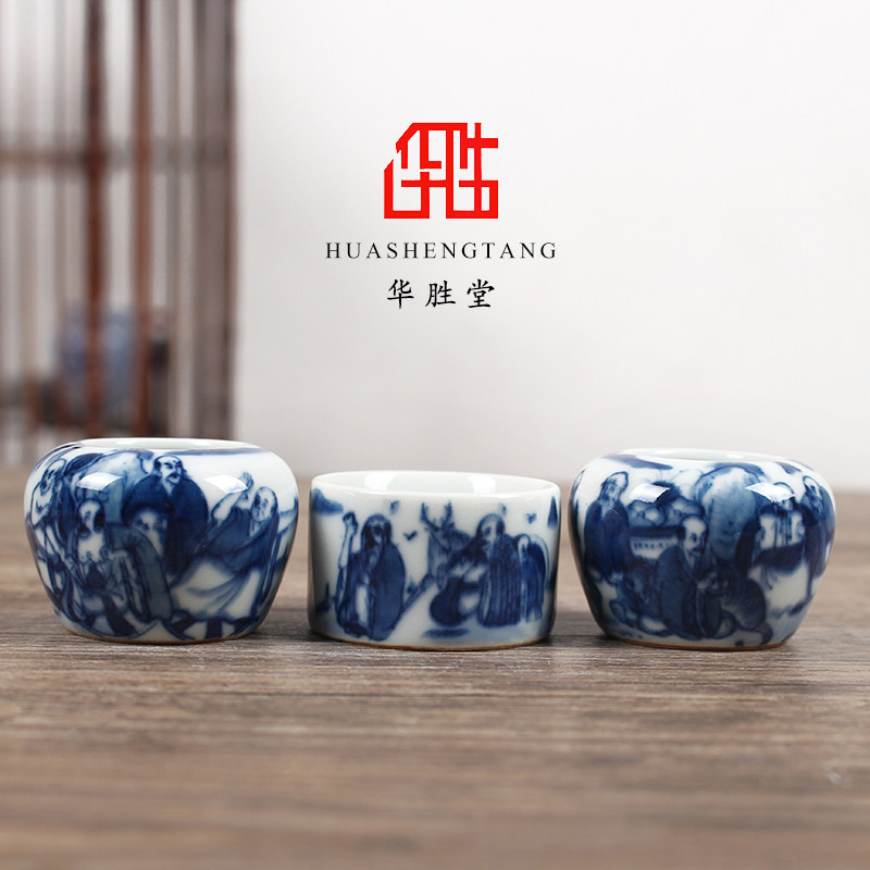华胜堂 景德镇手绘仿古十八罗汉点颏罐高档水鸟杯鸟食罐 鸟笼配件