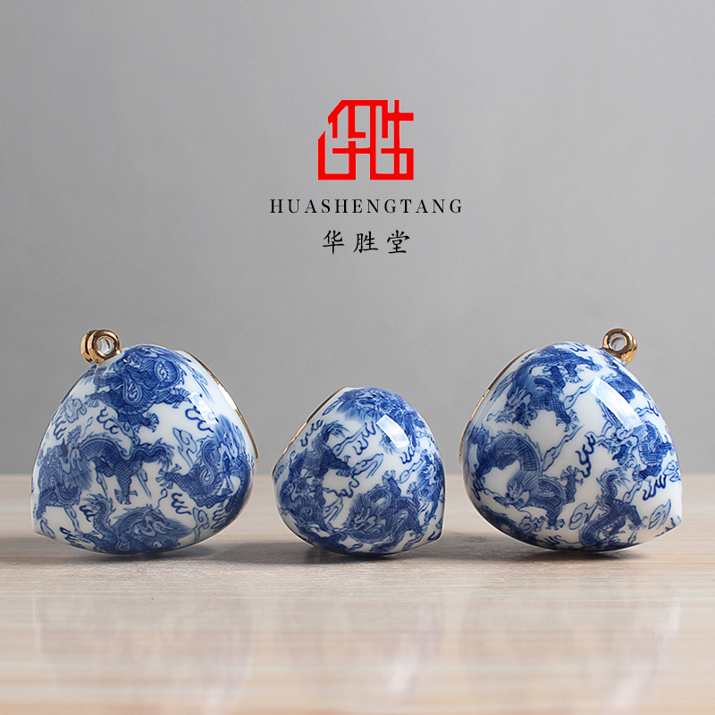 华胜堂 景德镇手绘青花顶针烧九龙图鸟食罐画眉缸鸟杯 鸟笼配件