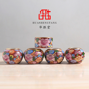 华胜堂 景德镇手绘描金红地万花红子罐鸟食罐小鸟杯水罐 鸟笼配件