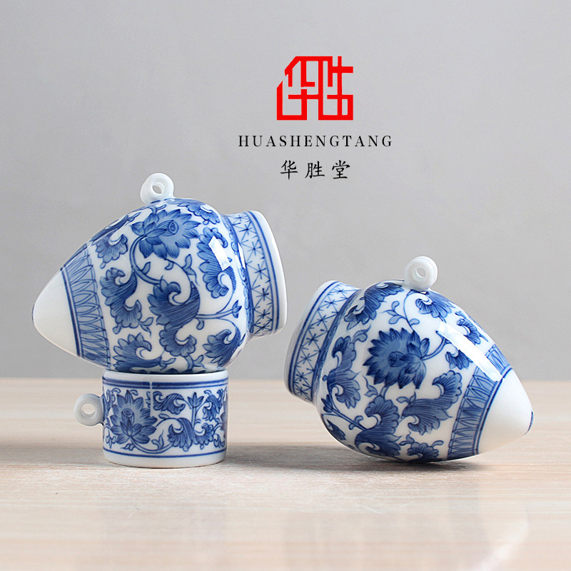 华胜堂 景德镇手绘青花缠枝鸟食罐画眉缸上海鸡心杯鸟杯 鸟笼配件
