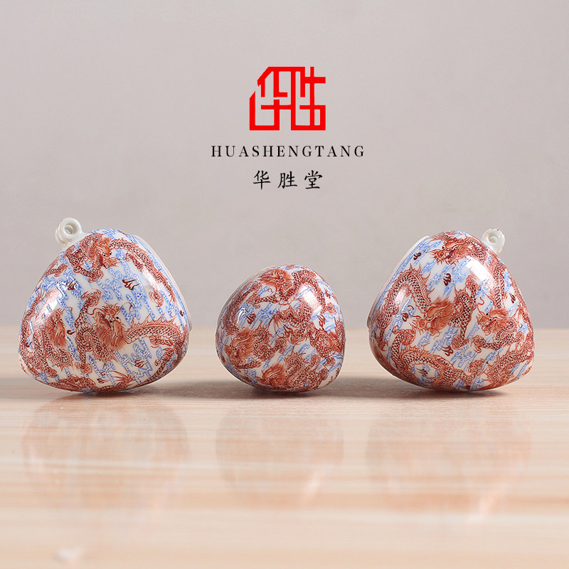 景德镇画眉罐高档手绘矾红九龙鸡心杯鸟食罐鸟配件杯鸟虫华胜堂