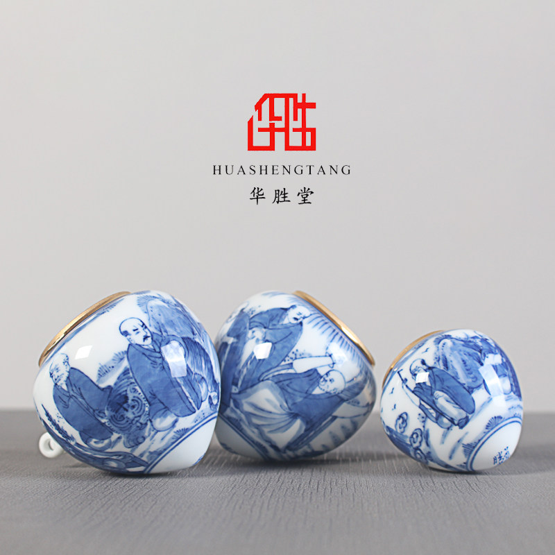 华胜堂 景德镇手绘青花十八罗汉广笼中号画眉鸟罐 喂食器鸟笼配件