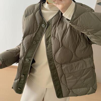 冬季玛汀告别臃肿宽松好搭无领 波浪衍缝90鹅绒廓形轻便羽绒服女