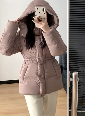 25冬玛汀小蛮腰拆卸帽亚光15D面料厚款90鹅绒合身中长款羽绒服女