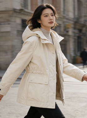 26早春玛汀 气质温暖轻薄羽绒风衣 90鹅绒拉链连帽外套派克服女