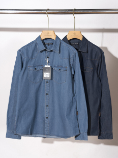 略宽松衬衫 春季 长袖 5.25OZ全棉水洗牛仔面料 休闲衬衣男 玛汀