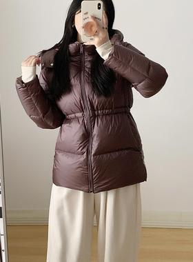 冬MW气质收腰显瘦帝人10D95鹅绒厚款高蓬松女中长羽绒服可脱卸帽