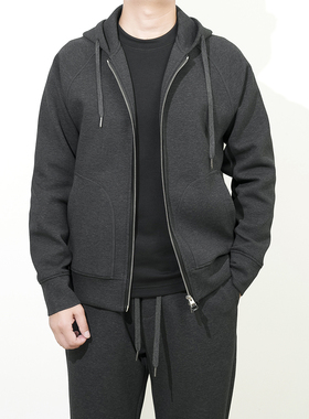 25秋冬TF 经典皮饰 3D弹力空气层 纯色混纺拉链连帽卫衣夹克男