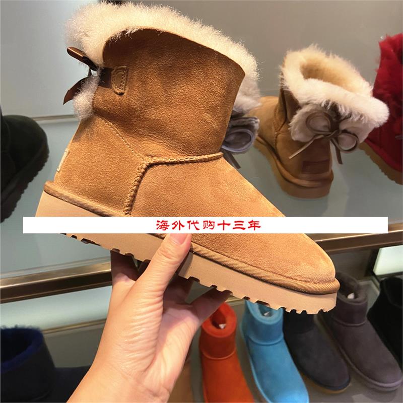 美国正品雪地靴女鞋冬2026新款皮毛一体蝴蝶结短靴经典防水FOGBOW