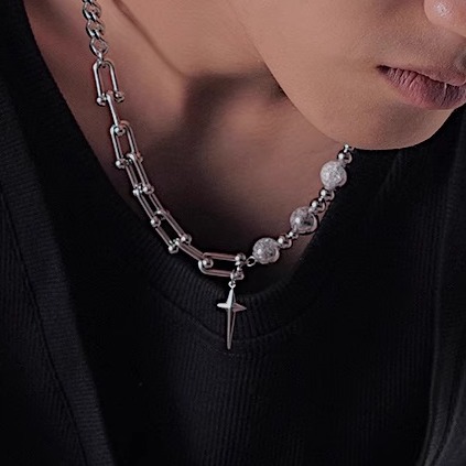 原创冰裂琉璃星芒钛钢项链男轻奢