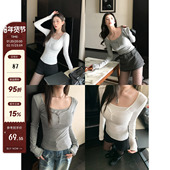 悸动梦境 假两件修身 u领打底上衣女春季 MG小象 设计感内搭长袖 T恤