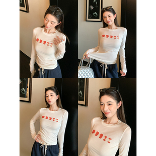 MG小象 apple露丝同款 莱赛尔印花T恤女春显瘦修身 上衣 lucky