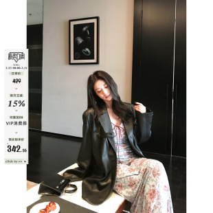 版 MG小象 宽松西装 复古手擦做旧棕色皮衣女春季 气质外套 英伦佚事