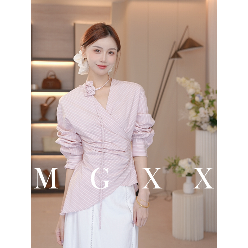 MG小象【粉柔蓝澈】2025年秋季新款气质长袖衬衫三件套M825X13133