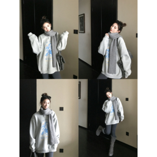 MG小象 潮流圆领复古加绒卫衣女冬内搭圆领宽松上衣 马上有money
