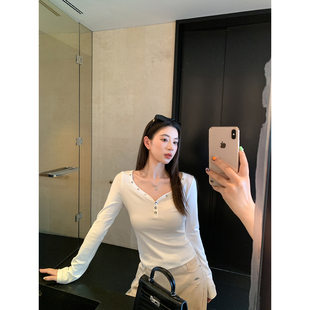 长袖 MG小象 上衣 纯色修身 软糯好穿V领T恤女春季 升级版 仿羊绒棉