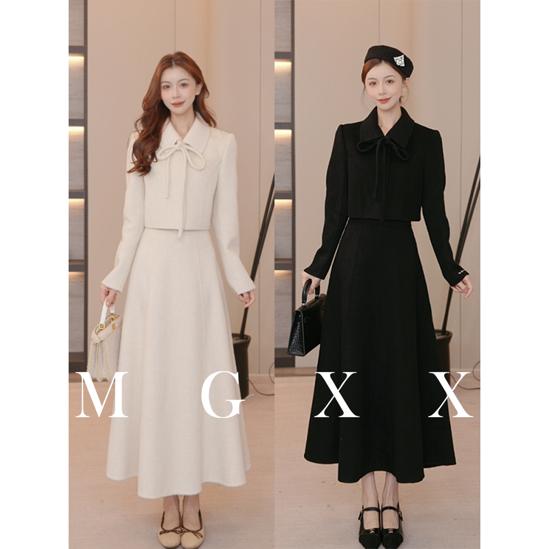 MG小象【富家千金】显瘦气质毛呢外套+半裙两件套 套装M825X16831