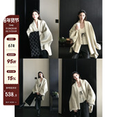 MG小象 小众腔调 100绵羊毛翻领斗篷大衣女秋冬气质廓形毛呢外套