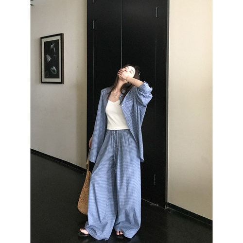 【年中清仓! 5折起!数量有限】MG小象 蓝色休闲衬衫阔腿裤套装