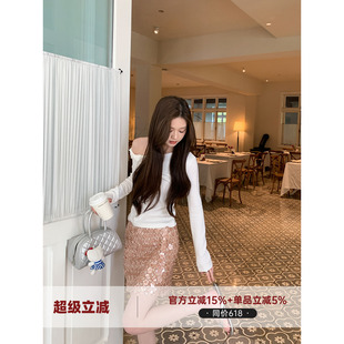 MG小象 优雅bling'花朵亮片短裙女夏季a字高腰气质显瘦半身裙子