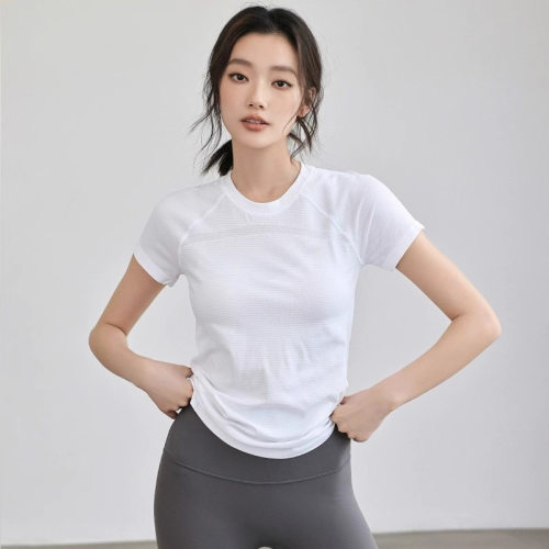 2025春夏季新款运动健身短袖速干瑜伽服跑步训练上衣紧身显瘦T恤
