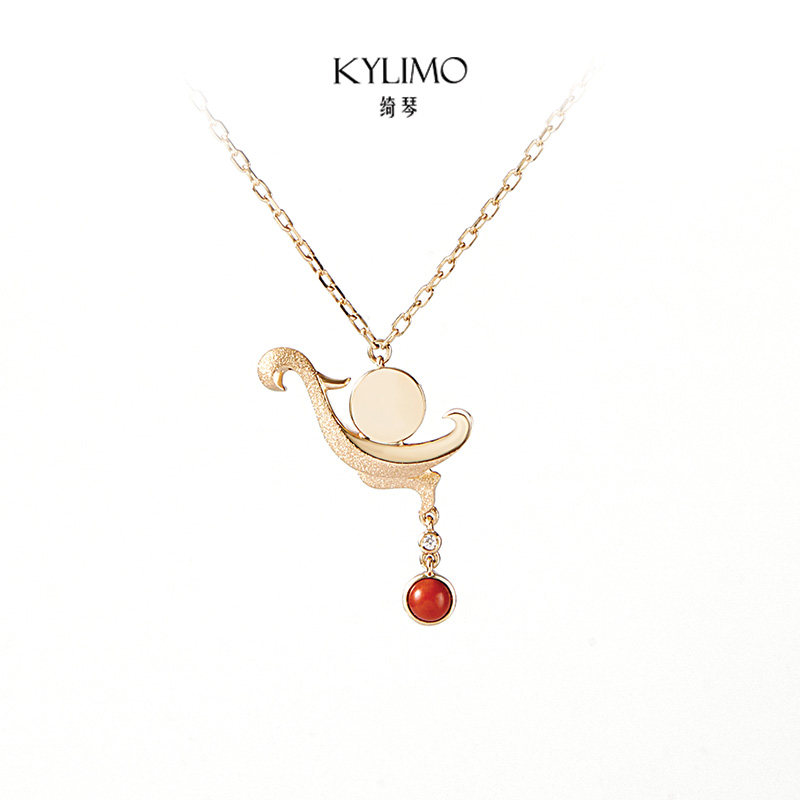 KYLIMO l 金乌与司南 山海经原创设计k金南红吊坠锁骨链礼物项链