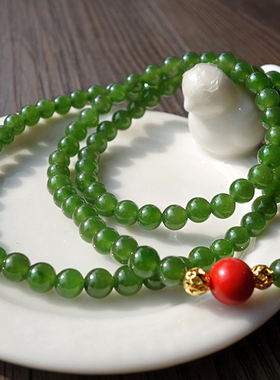 冰种阳绿菠菜绿碧玉手链手串